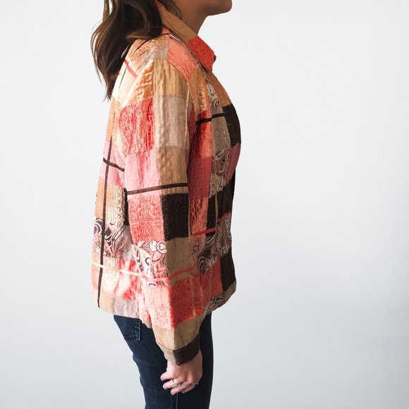 Vintage Pink Mix Pattern Button Up Patchwork Jacket - M - Picture 6 of 7